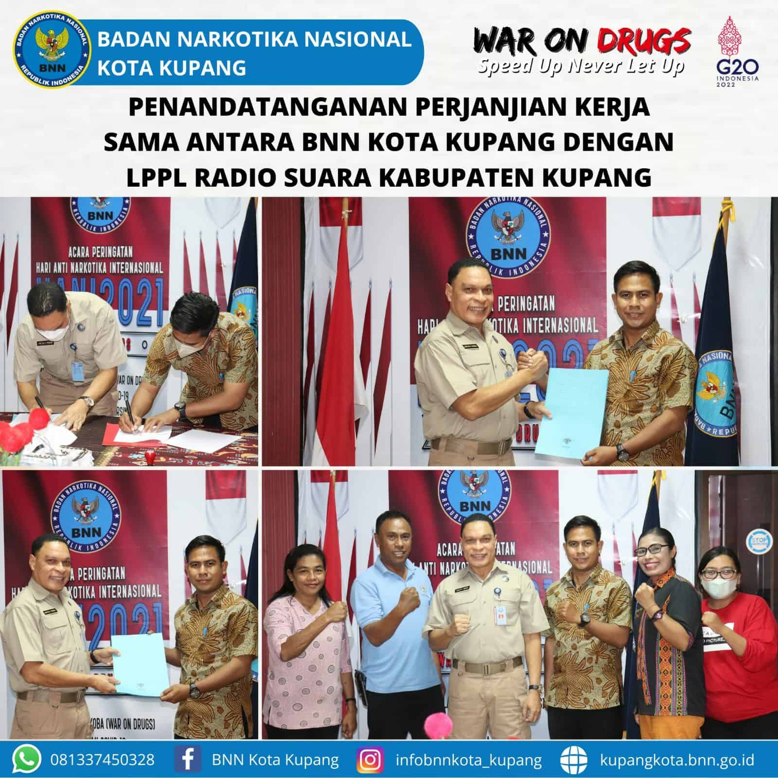 Penandatanganan Perjanjian Kerja Sama antara BNN Kota Kupang dengan Lembaga Penyiaran Publik Lokal (LPPL) Radio Suara Kabupaten Kupang Penandatanganan Perjanjian Kerja Sama antara BNN Kota Kupang dengan Lembaga Penyiaran Publik Lokal (LPPL) Radio Suara Kabupaten Kupang